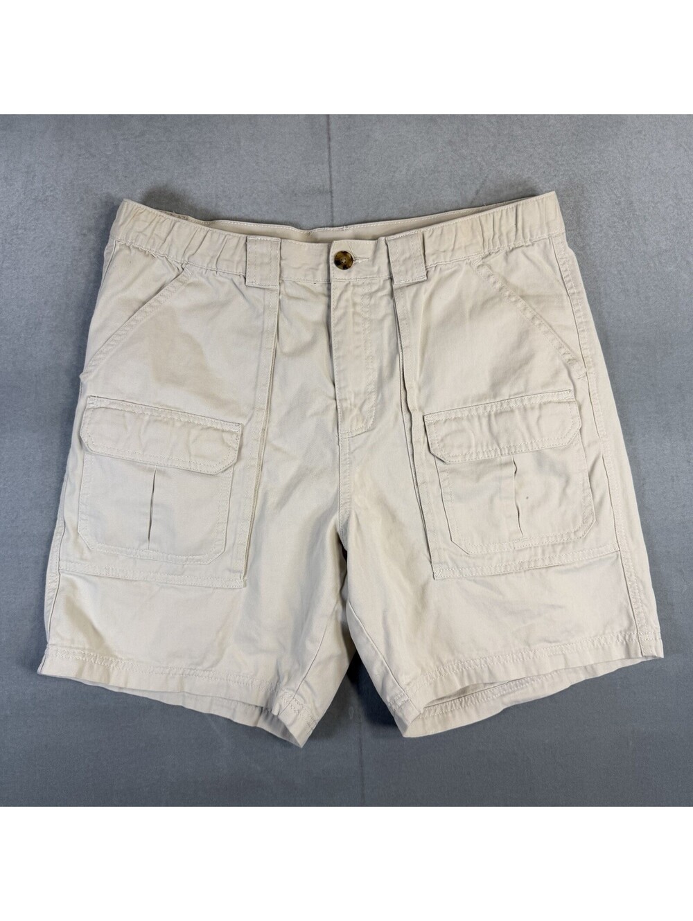 Croft & Barrow Cargo Shorts Mens 34 Cream Beige Elastic Waist 7" Inseam